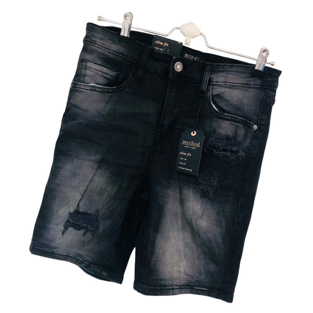 NWT Method Denim Shorts Distressed Goth Grunge Punk Alt Edgy Slim Unisex Size 30